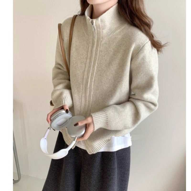 Damen Modische Strickjacke mit leichtem Reißverschluss Drune