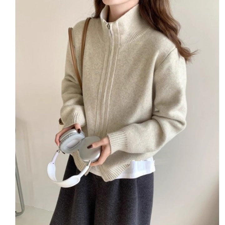 Damen Modische Strickjacke mit leichtem Reißverschluss Drune