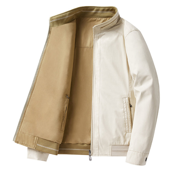 Herren  leichte Jacke mit Kontrastfutter, Stehkragen und Reißverschluss mit Innentasche Drune
