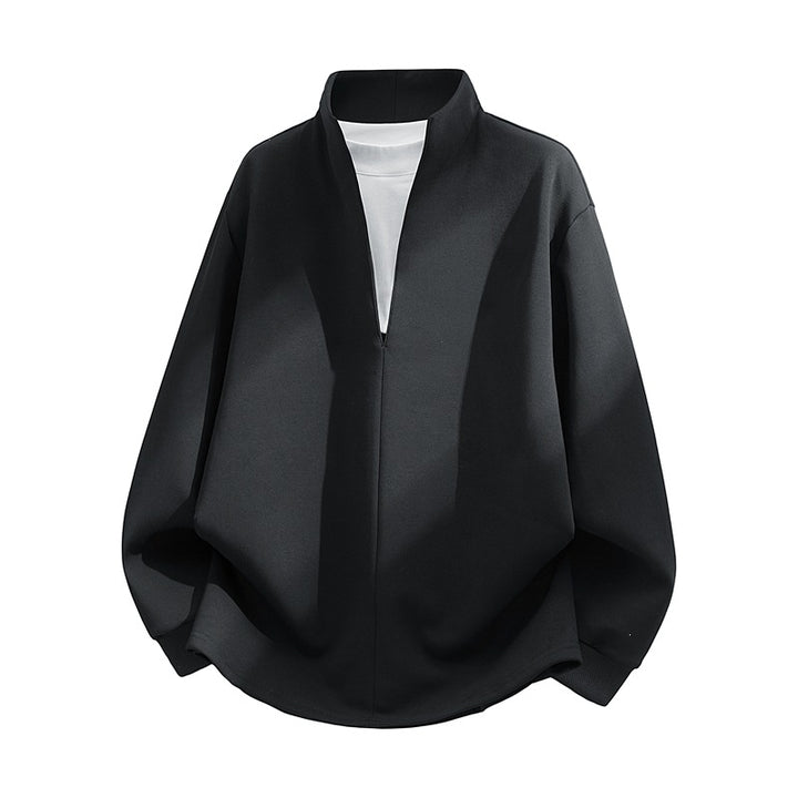 Unisex Oversize-Sweatshirt mit Stehkragen, halber Öffnung und abgerundetem Saum Drune