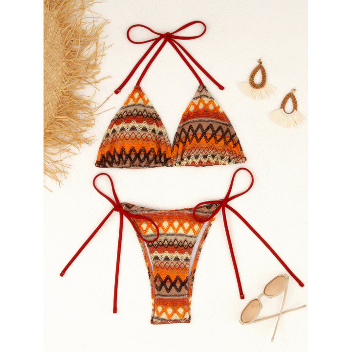 Damen Triangel-Bikini-Set mit farbenfrohem Ethno-Muster Drune