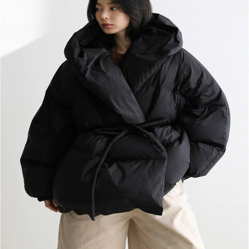 Damen Oversized Stepp-Winterjacke mit XXL-Kapuze und Kordeltaillenband Drune
