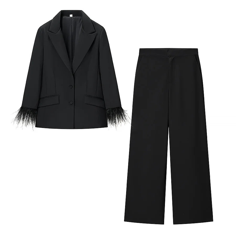 Damen nan taillierter Blazer mit Federrand an den Ärmeln und Pattentaschen Drune