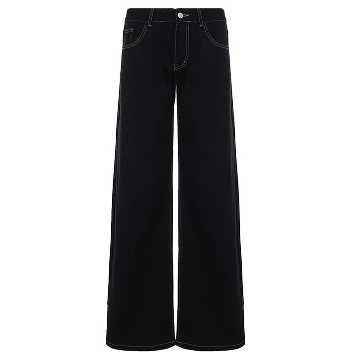 Damen High‑Waist Weite Schlagjeans aus Denim mit Five‑Pocket und Kontrastnähten Drune