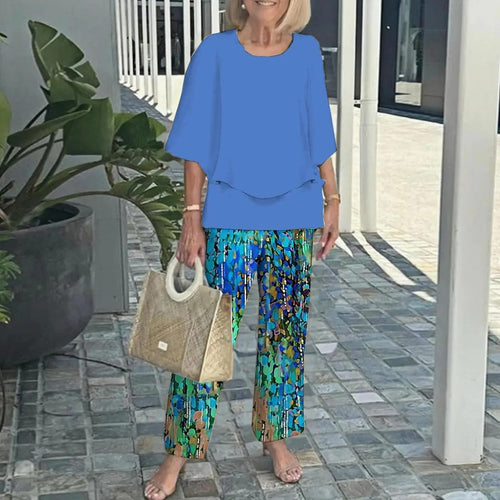 Damen nan Lagen-Tunika mit Cape-Ärmeln und knöchellanger Geradebeinhose mit Grafikprint Drune