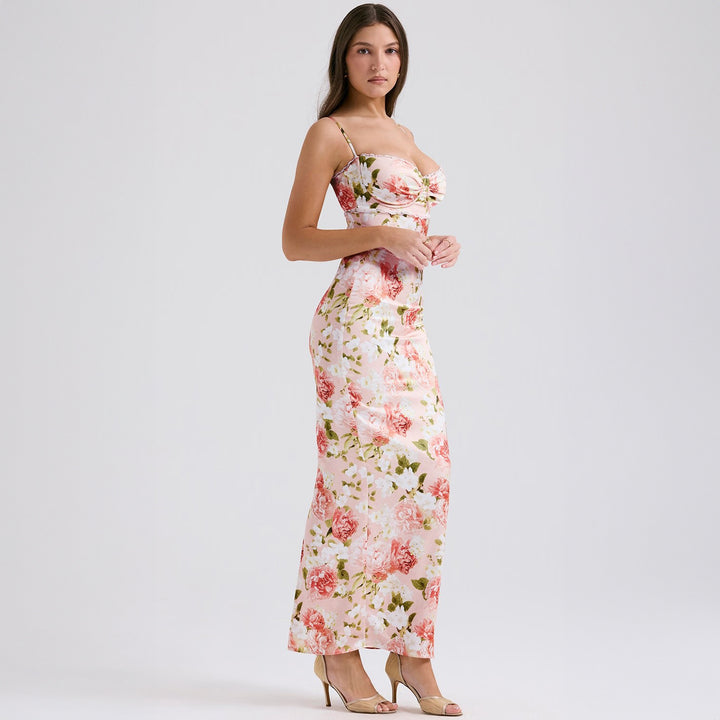 Damen Elegantes figurbetontes Maxikleid mit floralem Design Drune