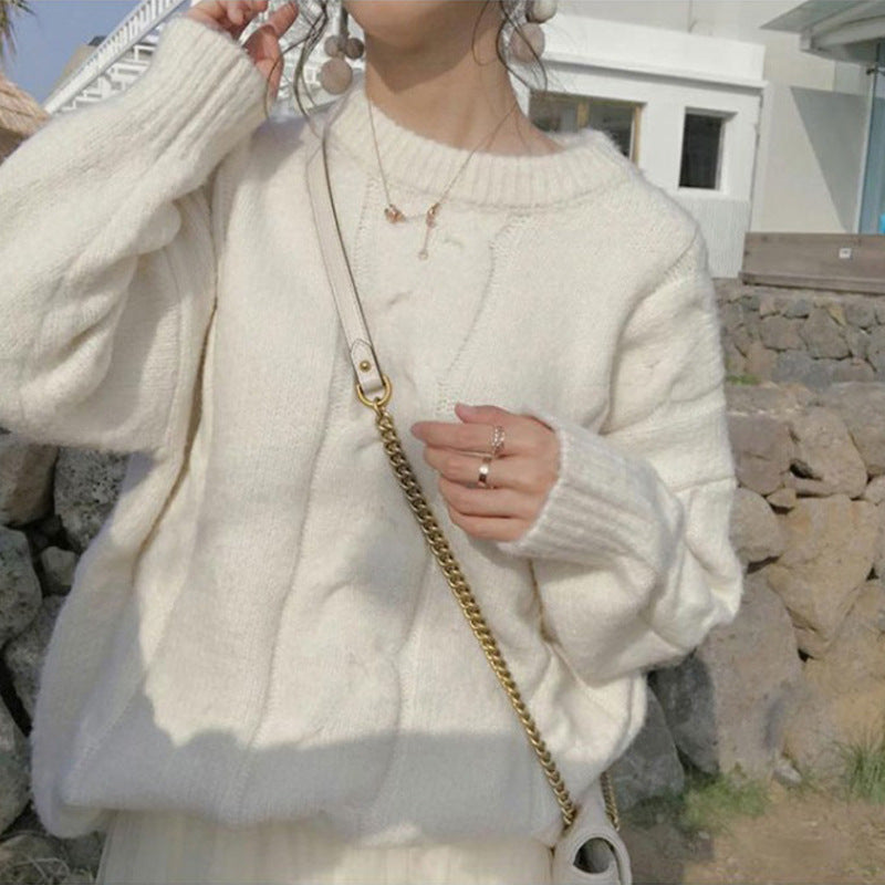 Damen Grobstrickpullover mit elegantem Zopfmuster und lässigem Schnitt Drune