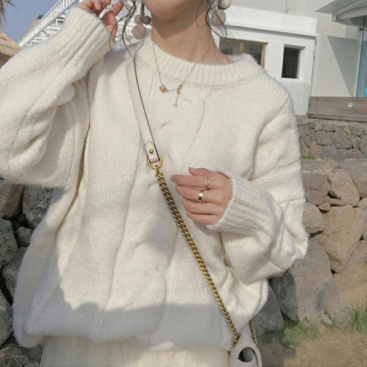 Damen Grobstrickpullover mit elegantem Zopfmuster und lässigem Schnitt Drune