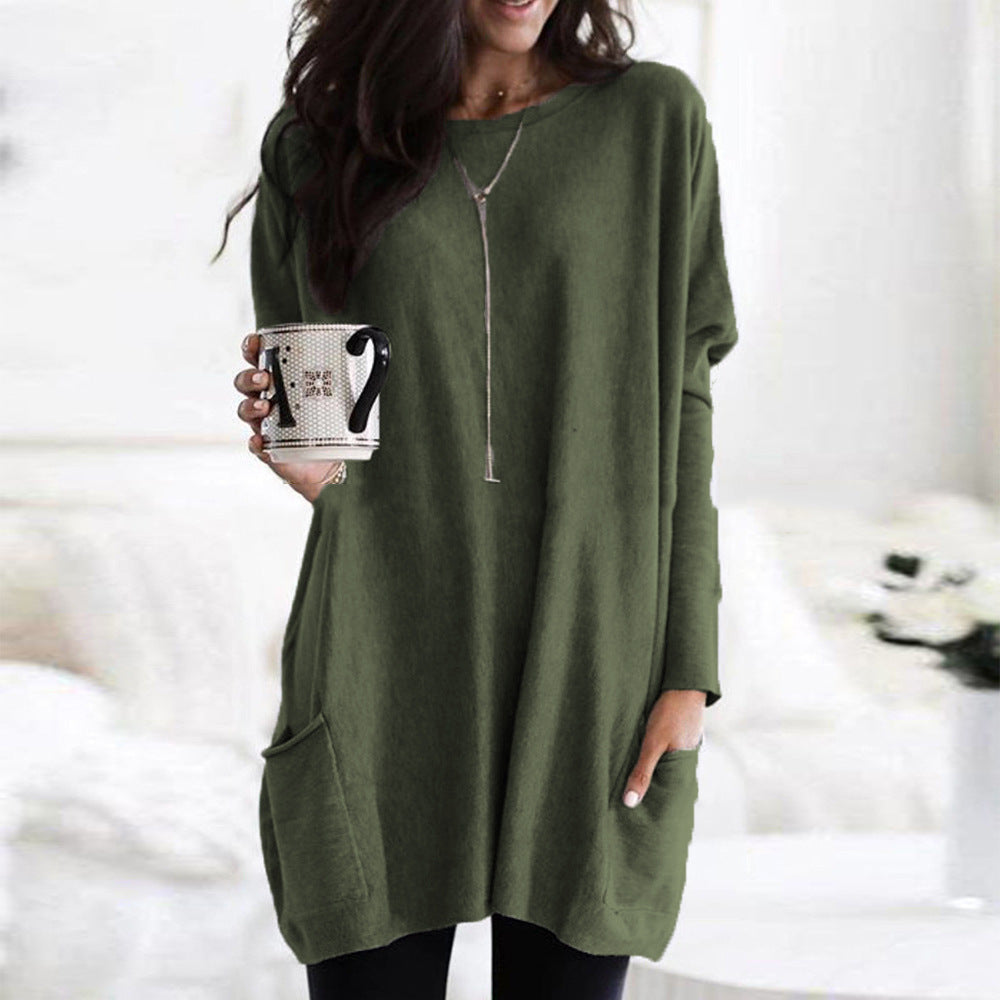 Damen nan oversized Longshirt mit Kontrastblock und aufgesetzten Taschen Drune