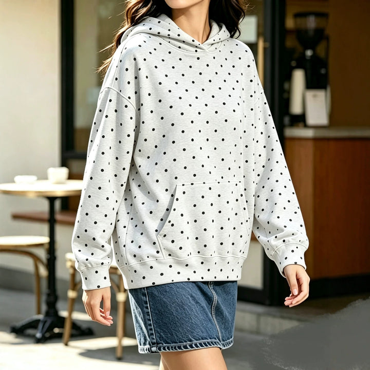 Damen Oversize-Kapuzenpullover mit Leomuster, Kängurutasche und überschnittener Schulter Drune