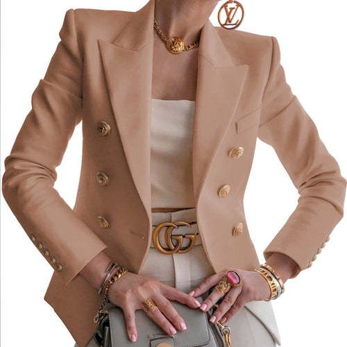 Damen Elegante Doppelreihige Blazerjacke mit goldenen Knöpfen Drune