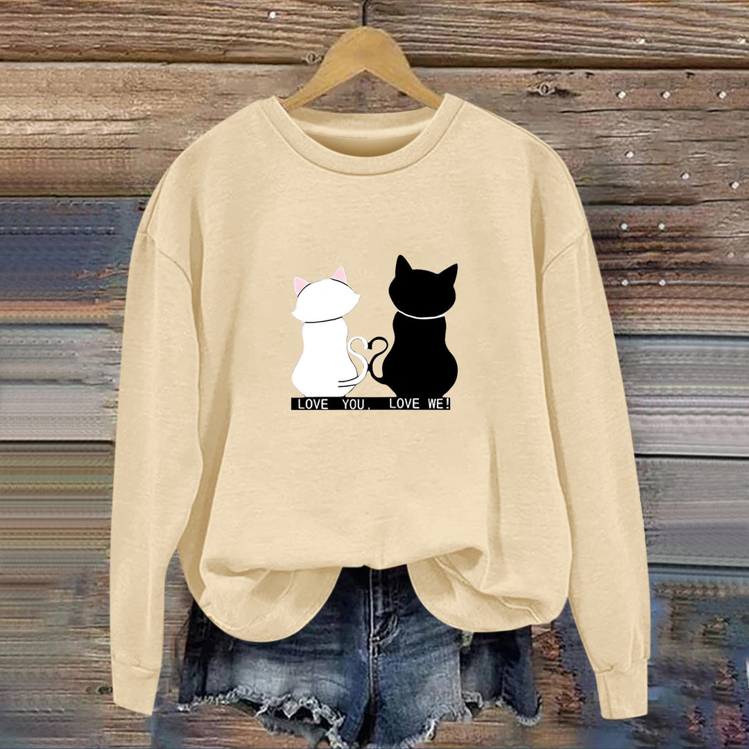 Damen Sweatshirt mit verspieltem Katzenmotiv und humorvollem Aufdruck Drune