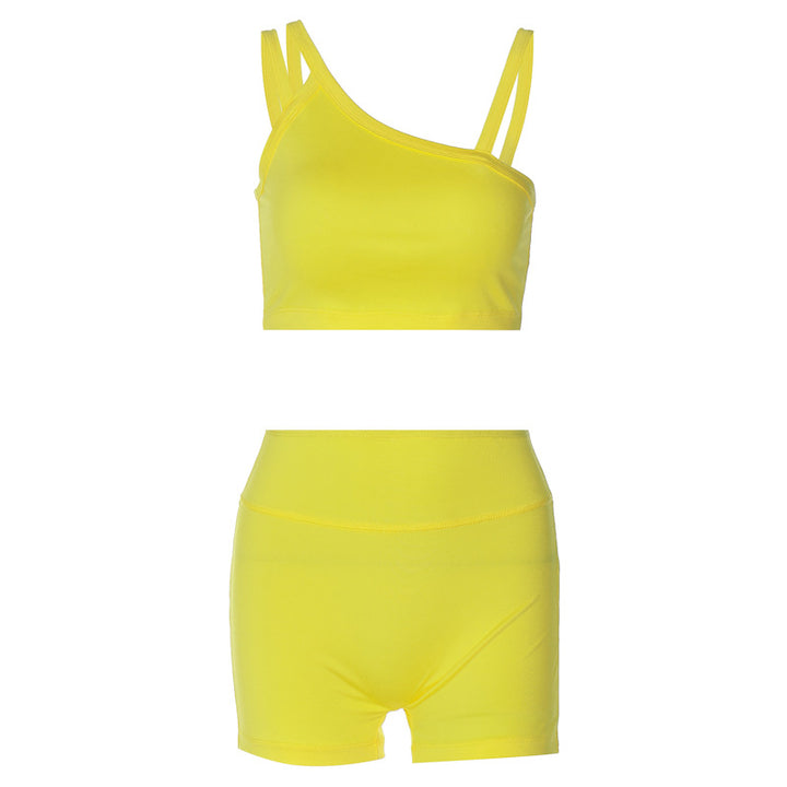 Damen Sportliches Crop-Top und High-Waist Short Set Drune