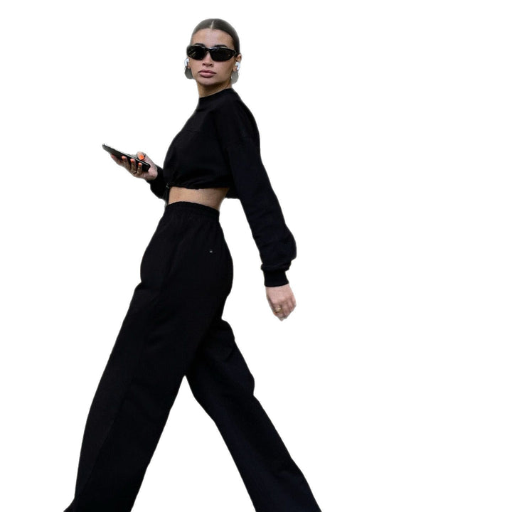 Damen Cropped Loungewear-Set mit gerafftem Tunnelzug und weiter High-Waist-Hose Drune