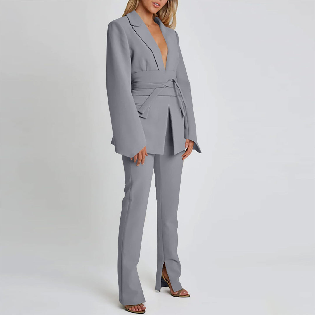 Drune | Blazer Longline Tailored Fit Selbstbinder Taille Revers Taschen