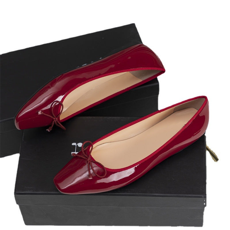 Damen elegante Ballerinas mit feinem Lackleder-Obermaterial und modischem Schleifen-Detail Drune