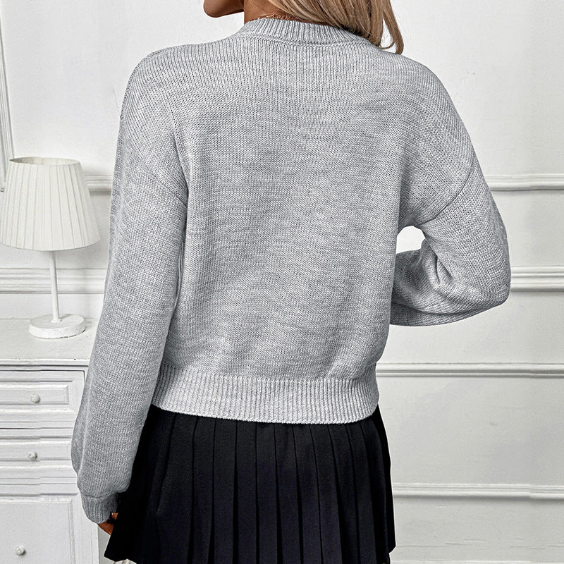 Damen Gemusterter Strickpullover mit Blumenapplikation Drune
