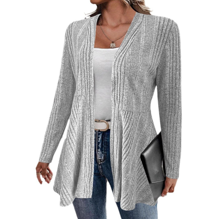 Damen Offener Gerippter Longcardigan mit ausgestelltem Saum Drune