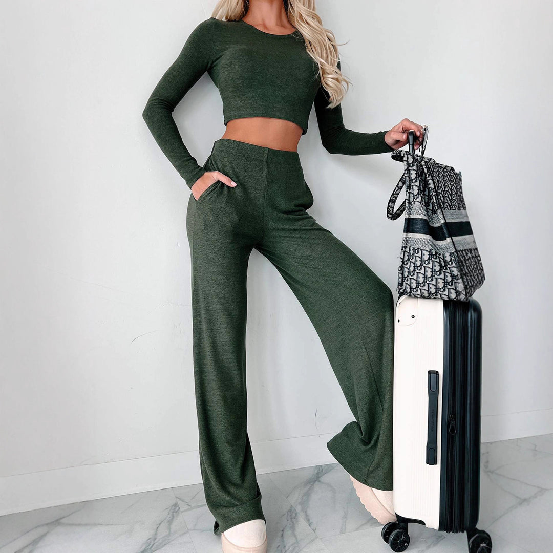 Damen lässiges Sweatsuit-Set mit cropped Oberteil und weit geschnittenen Hosen Drune