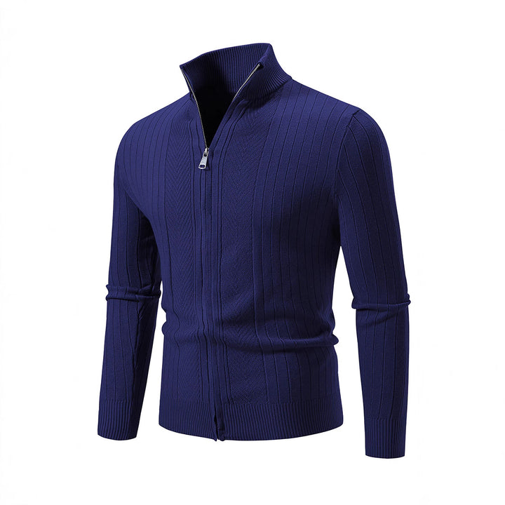 Herren Schmal geschnittene Feinstrick-Zipjacke mit Stehkragen und markanter Rippstruktur Drune