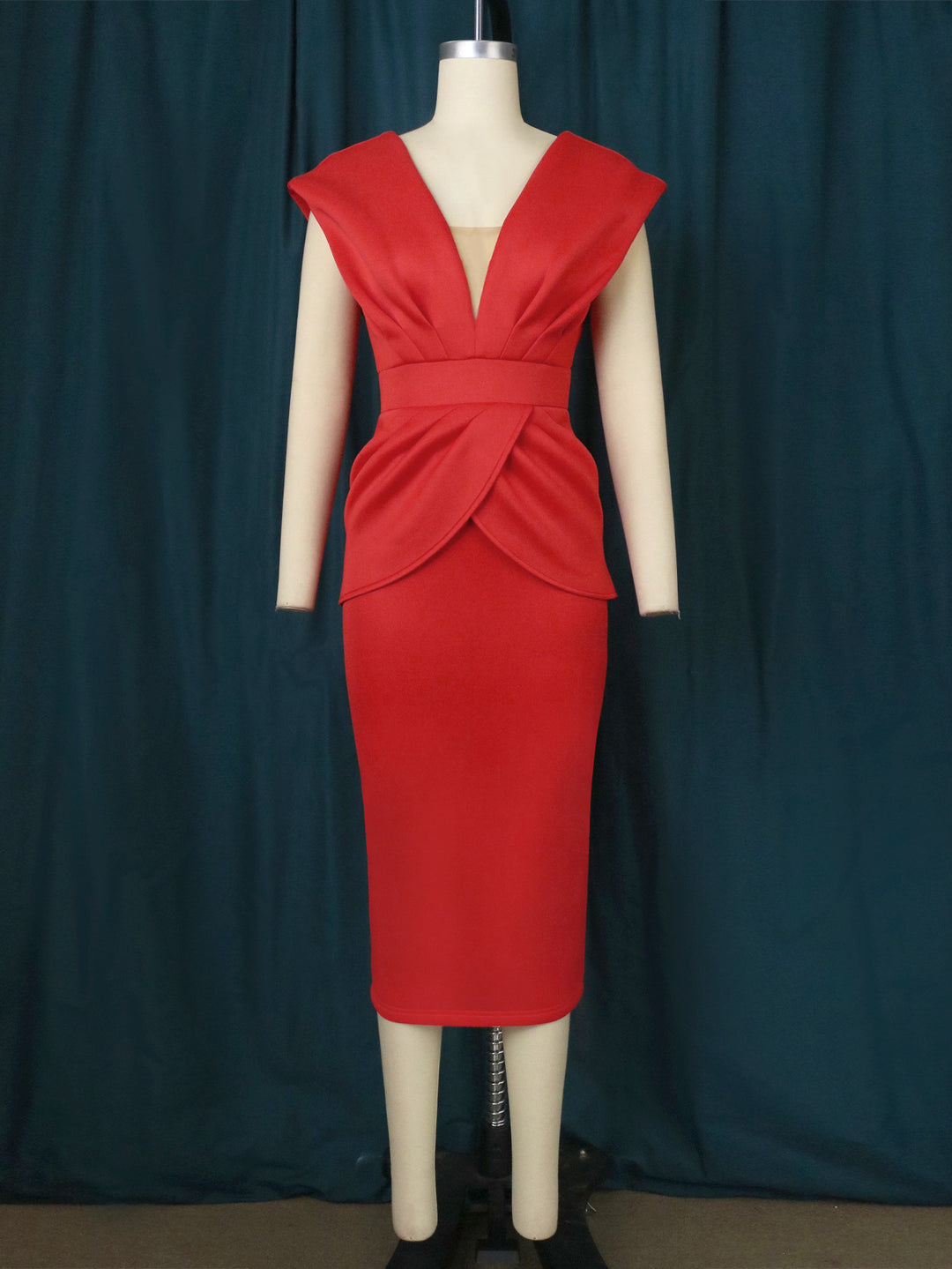Damen Midi-Dress mit elegantem Drapierungsdesign Drune
