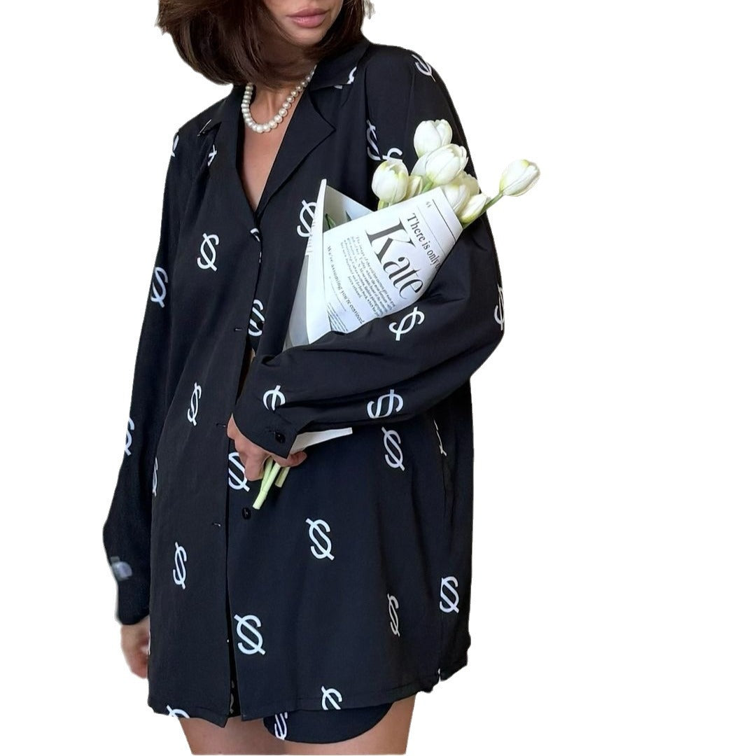 Damen elegante, bedruckte Oversized-Hemdbluse Drune