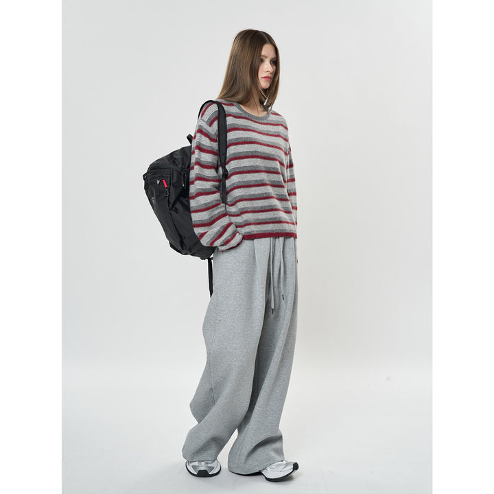 Damen Gestreifter Relaxed-Fit Pullover in Mohair‑Optik mit geripptem Saum und Rundhalsausschnitt Drune