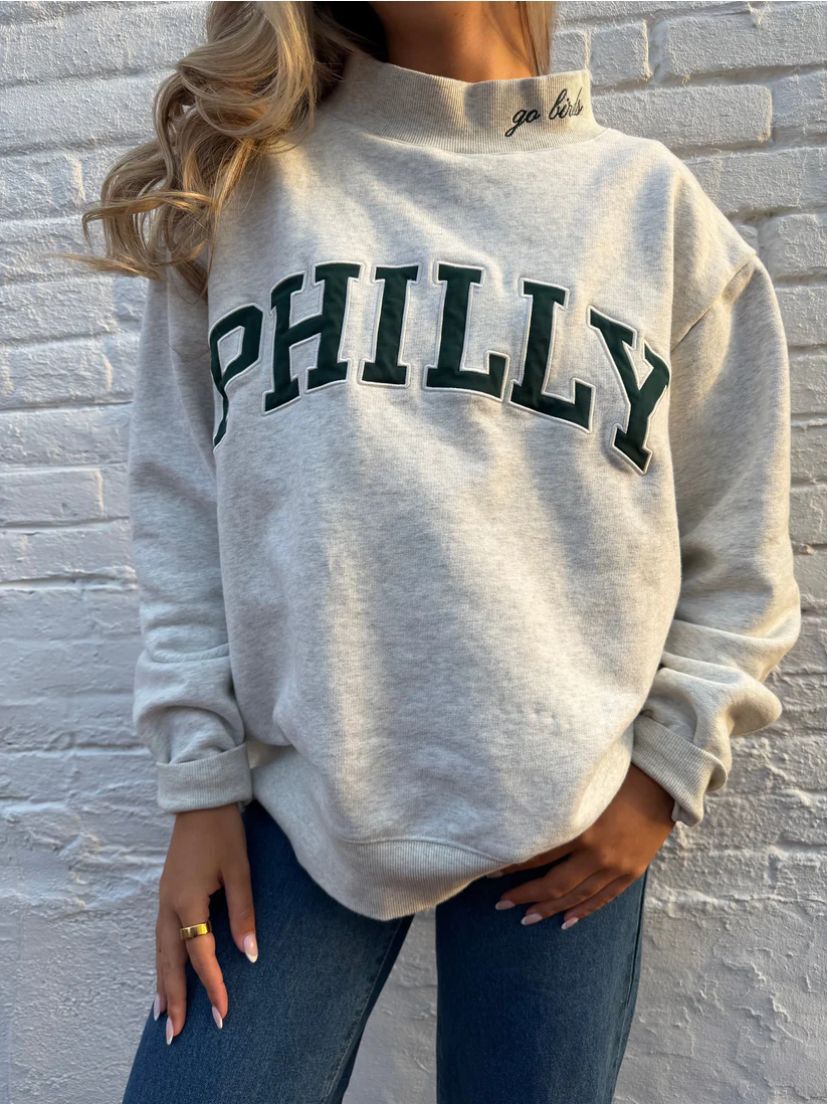 Damen nan weit geschnittenes College-Sweatshirt mit hohem Stehkragen und aufgenähtem Schriftzug Drune