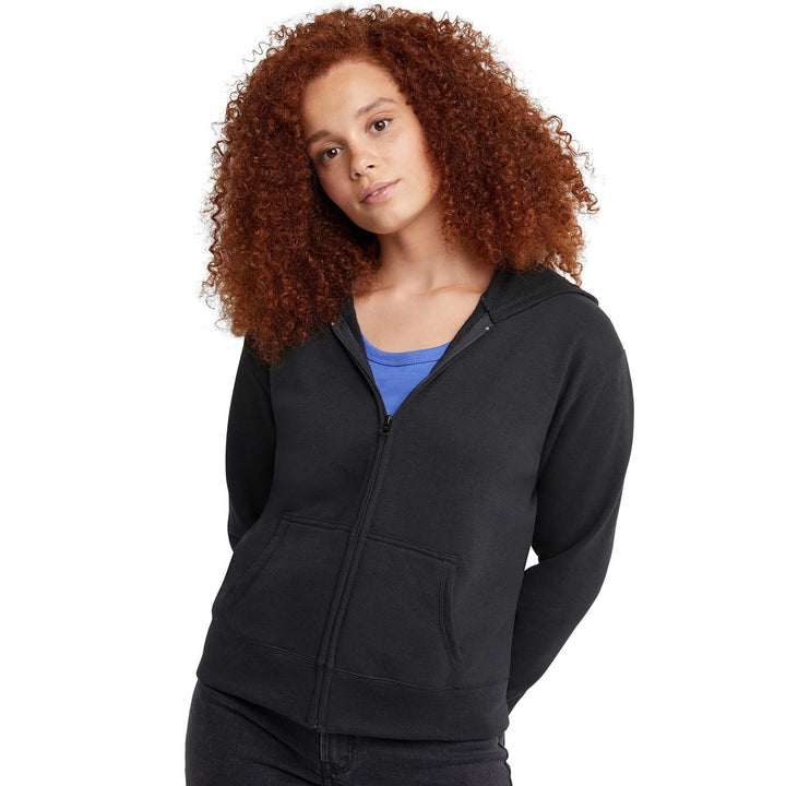 Damen Kapuzen-Sweatjacke mit durchgehendem Reißverschluss, Kängurutaschen und gerippten Bündchen Drune