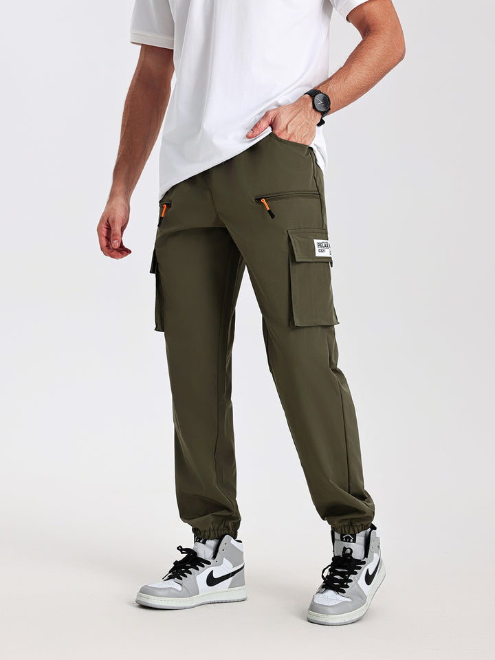 Herren Utility-Cargohose im Joggerstil mit elastischem Bund, Multifachtaschen & Reißverschlusstaschen Drune