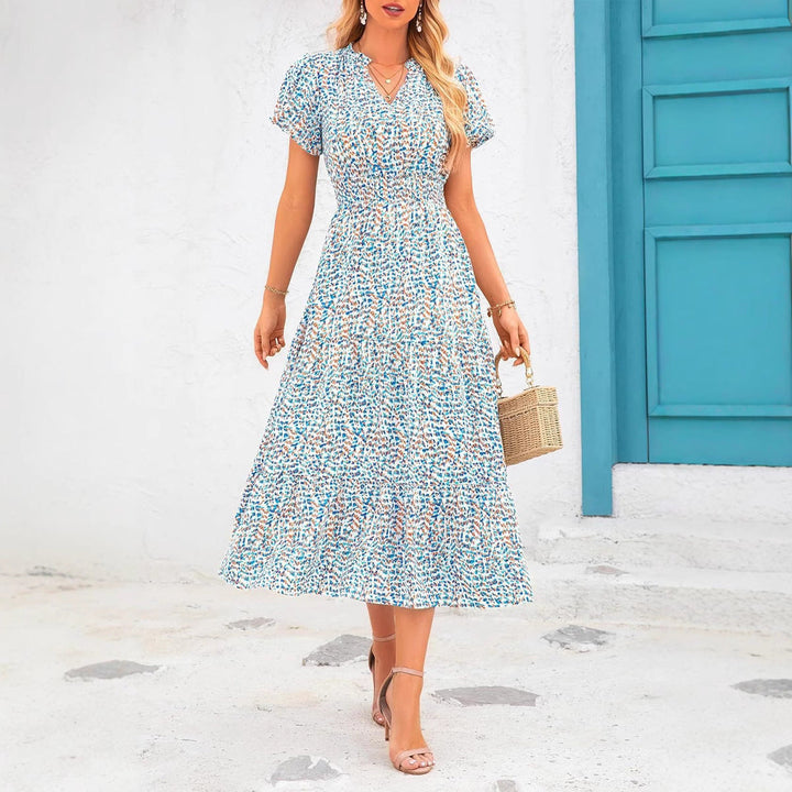 Damen Maxi-Kleid mit floralen Mustern und rüschendem Saum Drune