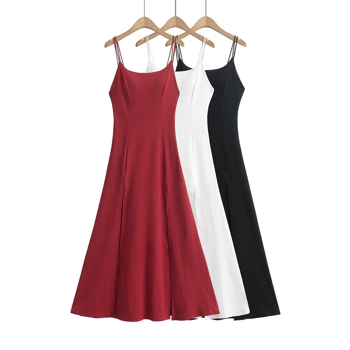Damen Maxikleid mit zartem V-Ausschnitt und seitlichen Schlitzen Drune