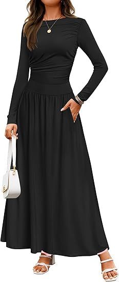 Damen Maxikleid mit langen Ärmeln und elegantem Wickeldesign Drune