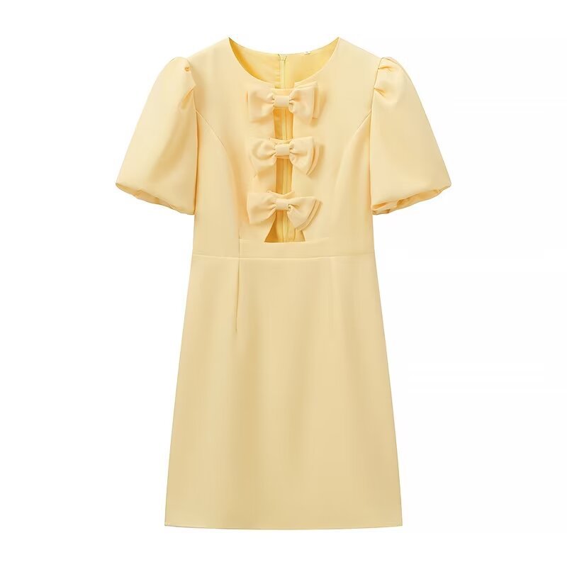 Damen Kleid mit verspielten Schleifen und modischem Puffärmel Drune