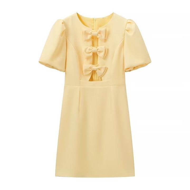 Damen Kleid mit verspielten Schleifen und modischem Puffärmel Drune