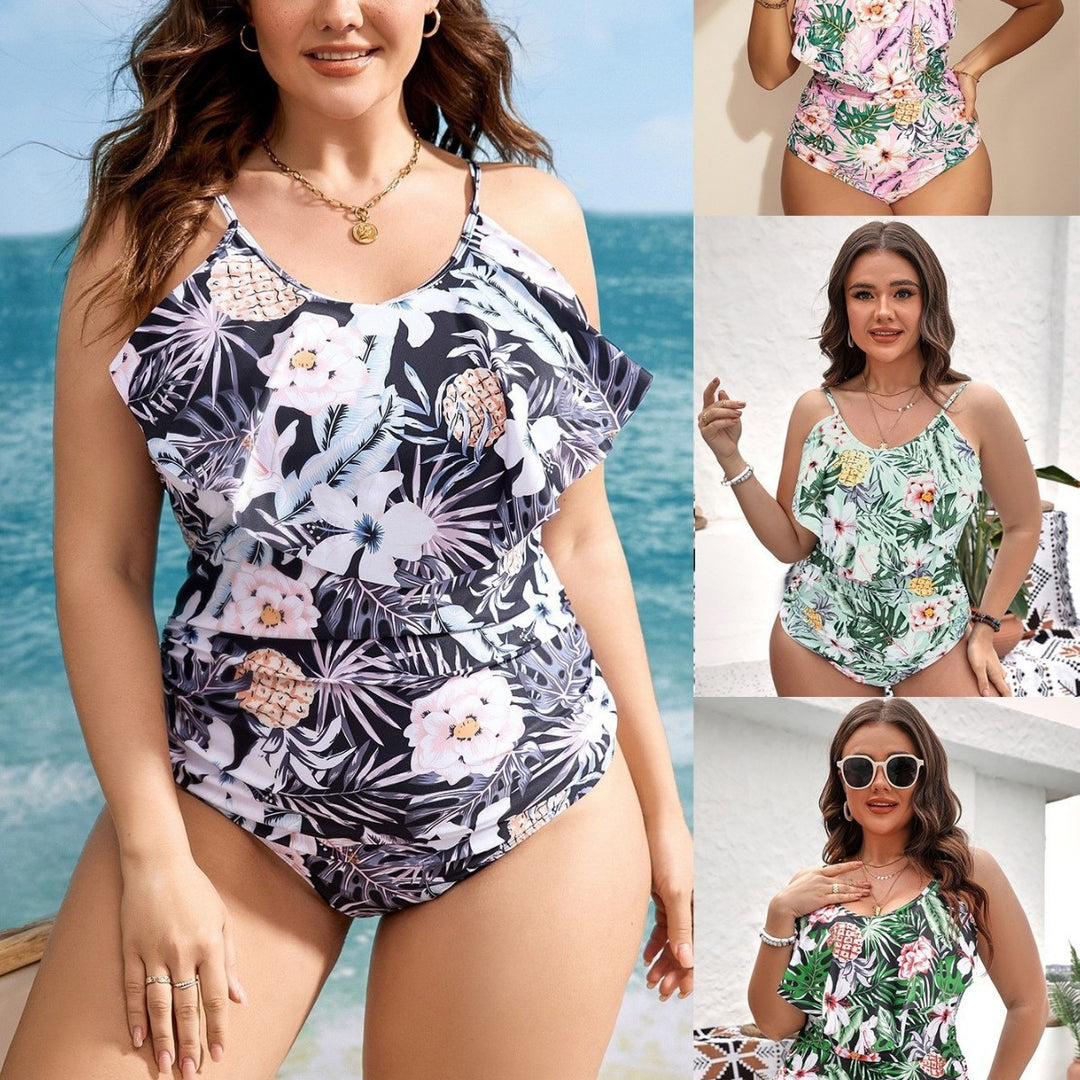 Damen Einteiler Badeanzug mit raffinierten Rüschendetails und floralem Design Drune