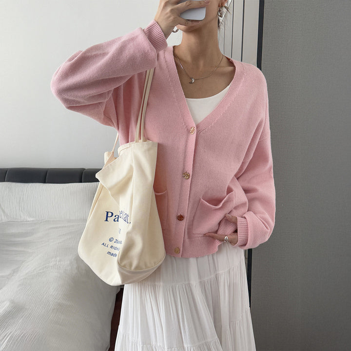 Damen nan kuschelige Oversize-Strickjacke mit aufgesetzten Taschen, weitem Arm und feinem Kaschmir-Mix Drune