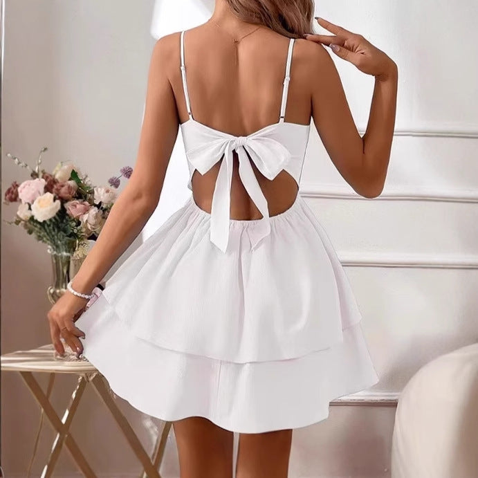 Damen Minikleid mit verstellbaren Spaghettiträgern und schwingendem Rock Drune