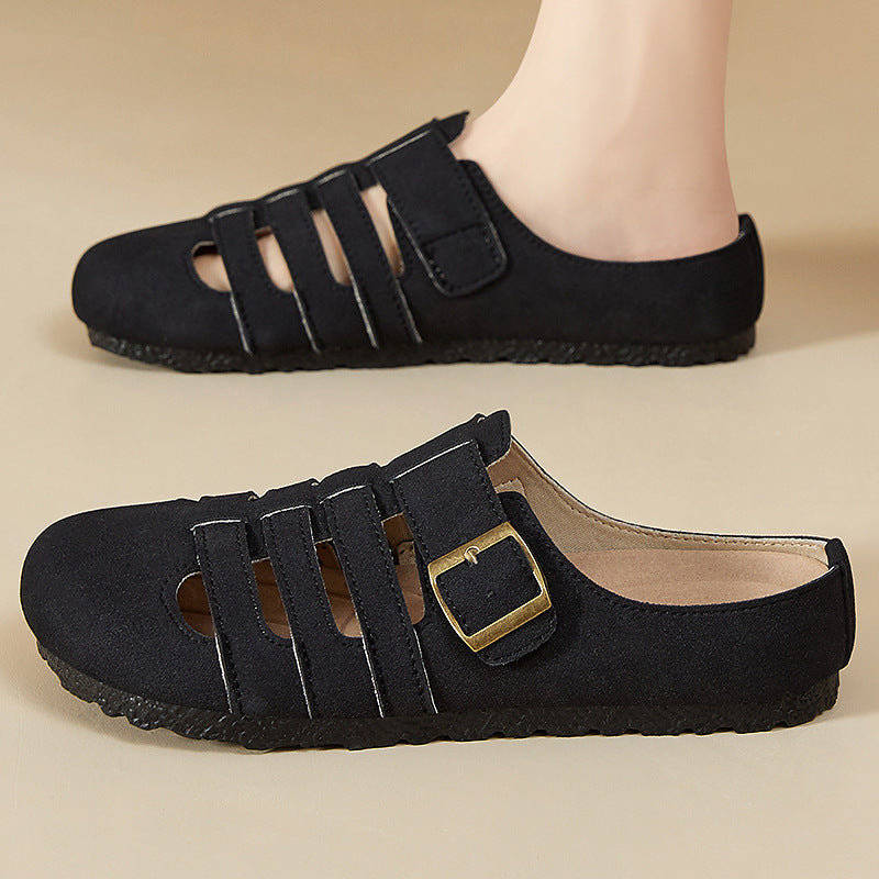 Damen nan geschlossene Sandalen-Halbschuh mit verstellbarer Metallschnalle, atmungsaktiven Cut-Outs und gepolstertem Komfortfußbett Drune