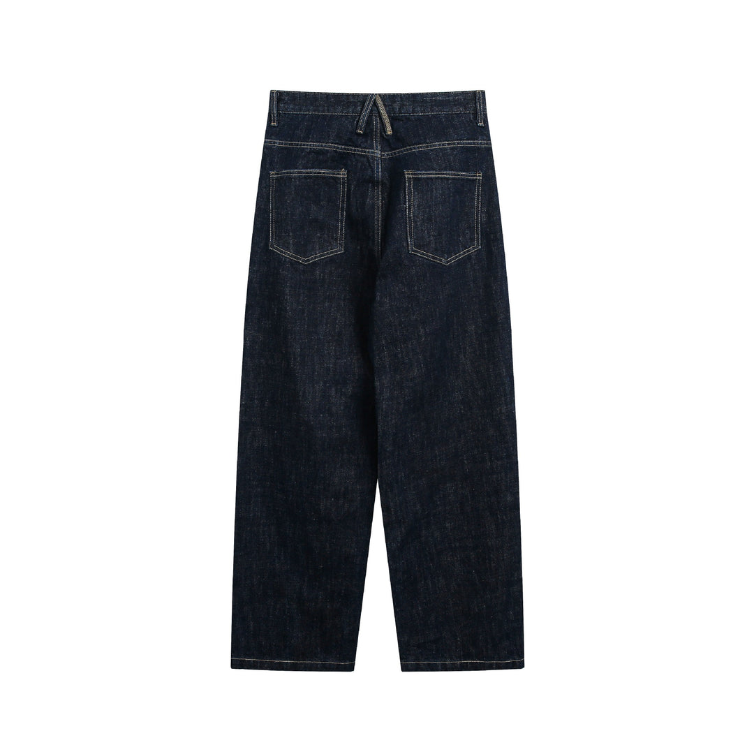 Damen Hochtaillierte verkürzte Jeanshose mit weitem Bein und sichtbaren Steppnähten Drune