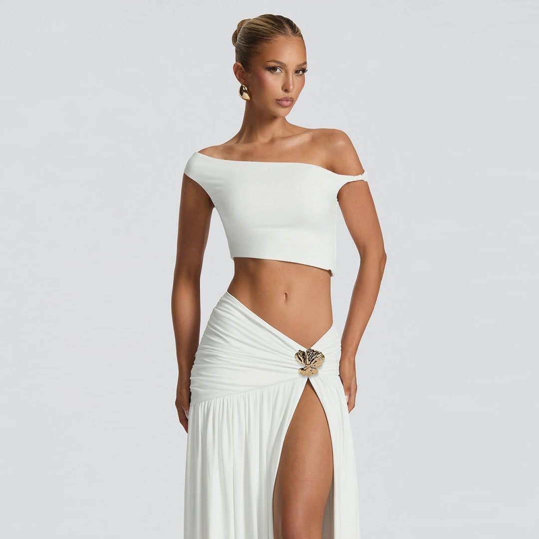 Damen Elegantes Crop Top und Hochgeschnittener Maxi-Rock Set Drune