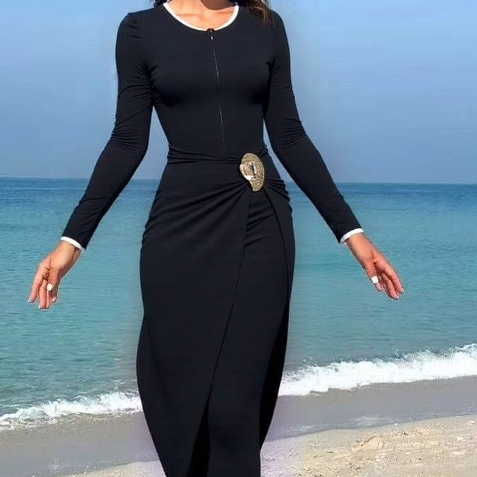 Damen modisches Wickelkleid mit elegantem Gürtel Drune