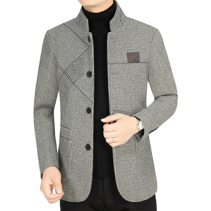 Herren Kurzblazer im Sakko-Stil mit Stehkragen und strukturierter Wollmischung Drune