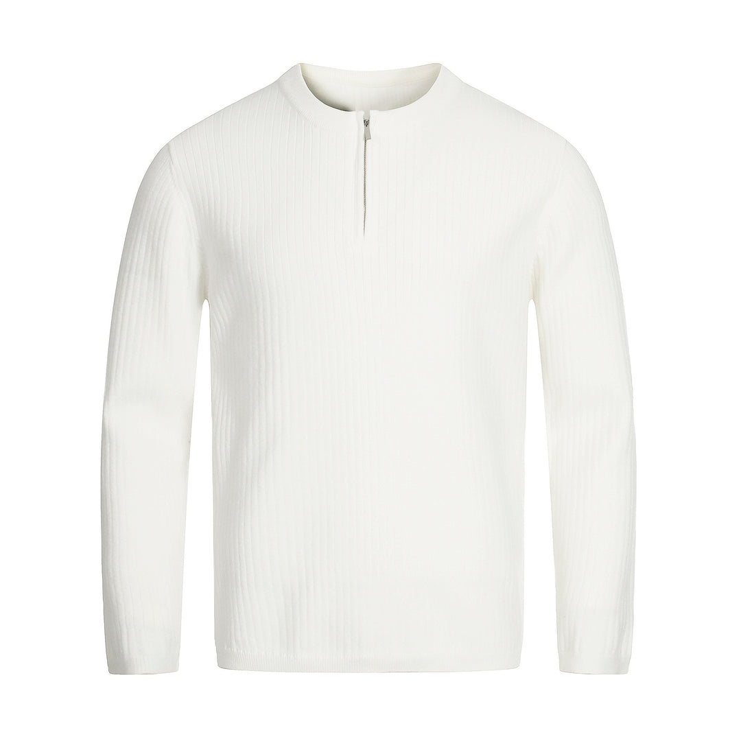Unisex Rippstrick-Halbzip-Pullover mit schmaler Silhouette und Troyerkragen Drune