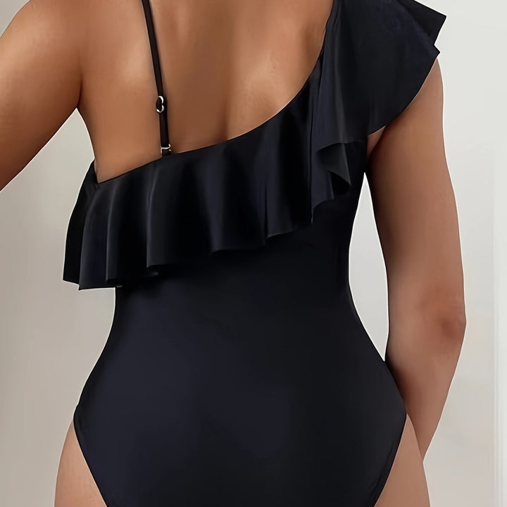 Damen Einteiler Badeanzug mit asymmetrischem Rüschendesign und eleganten Cut-Out-Details Drune