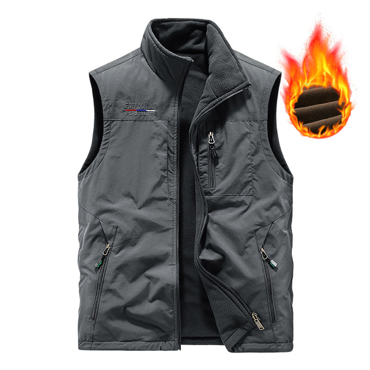 Herren nan wattierte Thermo-Outdoorweste mit weichem Fleece-Futter, hoher Stehkragen und mehreren Reißverschlusstaschen Drune