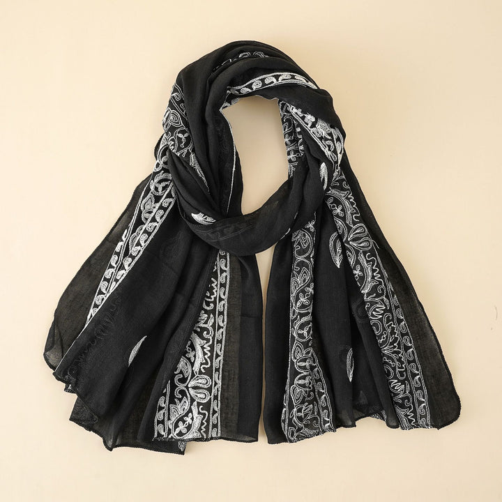 Damen eleganter Schal aus hochwertigem Chiffon mit filigraner Stickerei Drune