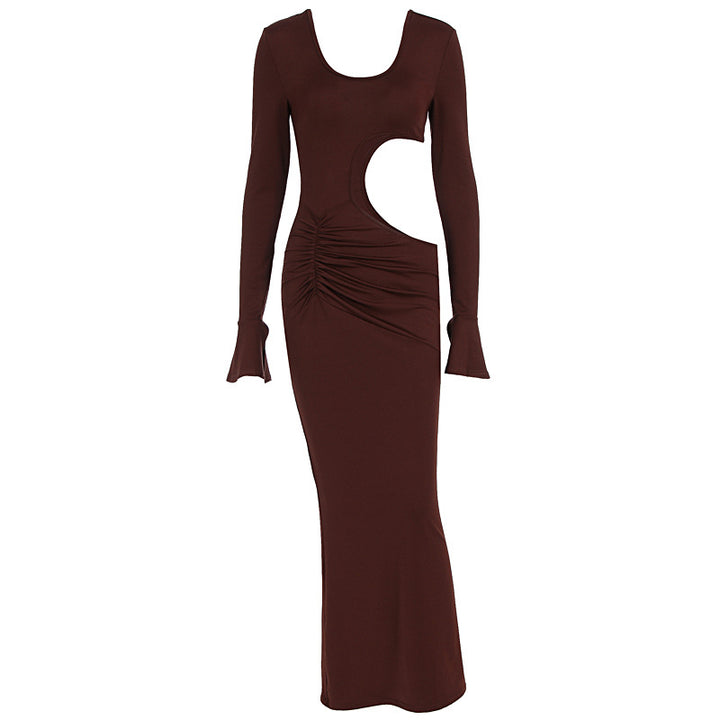 Damen elegantes Maxi-Kleid mit asymmetrischem Cut-Out und Raffungen Drune