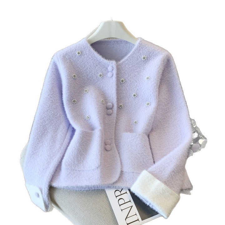 Damen Eleganter Strickjacke mit Perlen-Details Drune