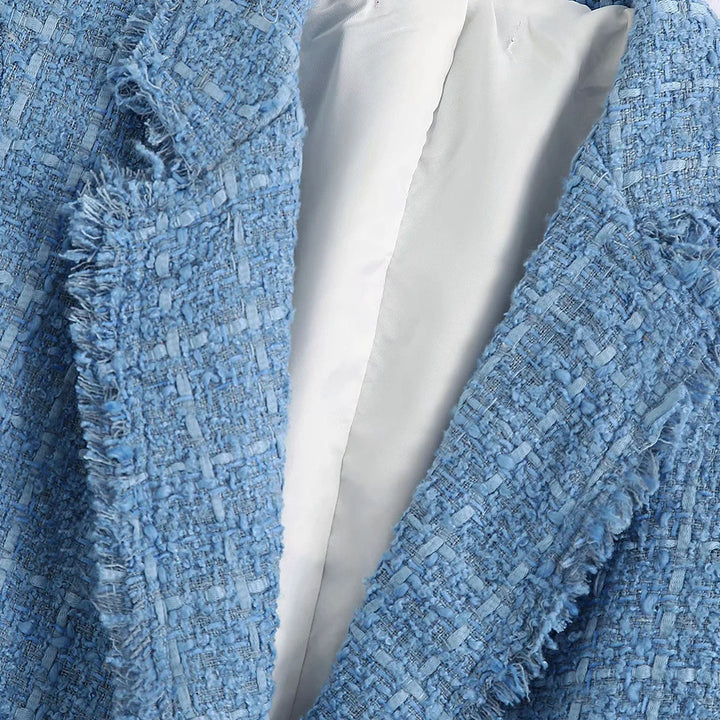 Damen Doppelreihiger Bouclé-Tweed-Blazer mit Fransenbesatz Drune